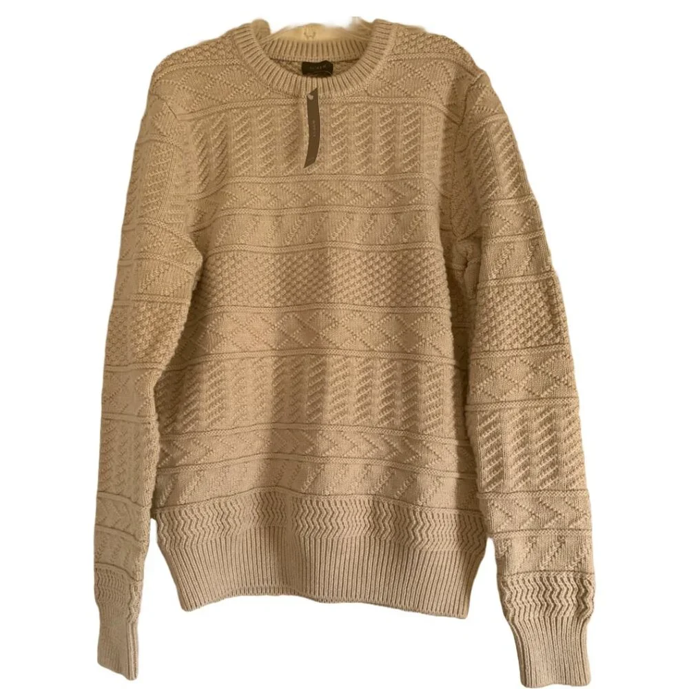NWT J.CREW Men's Cream Cotton Sweater in Combination Guernsey Stitch Sz M - Picture 7 of 8